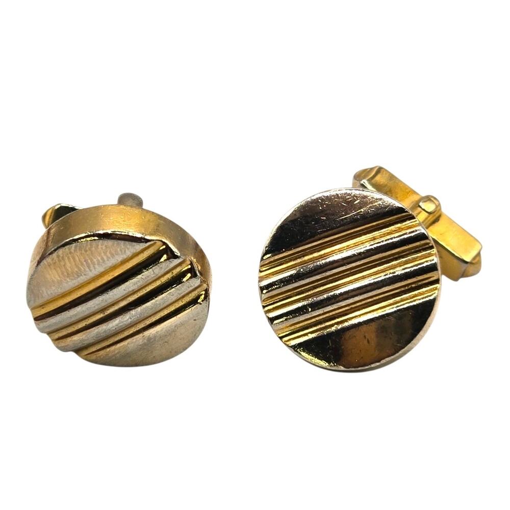 Vintage Swank Cufflinks Modern Vented Striped Design Folding Toggle Gold Tone